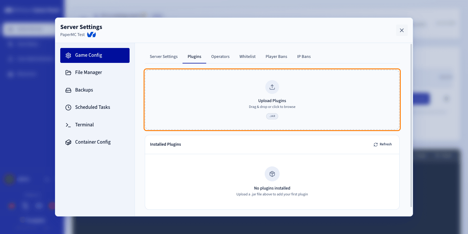 Téléversement d'un fichier de plugin ou de mod