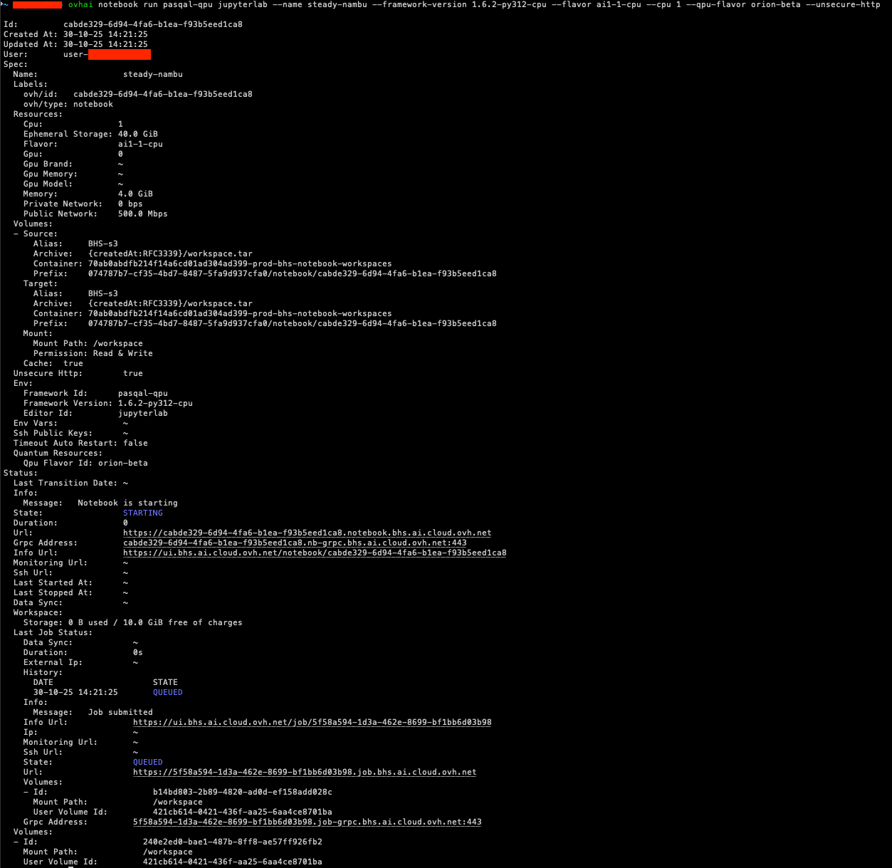 Create a Notebook ovhai CLI