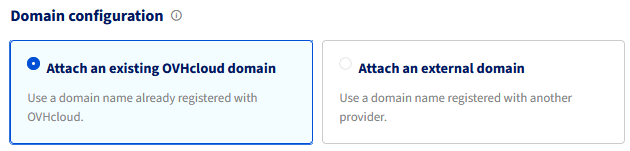 Add tunnel at the selection step of the Attach an existing OVHcloud domain flow