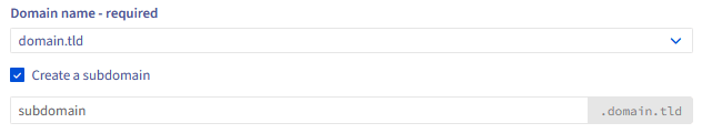 Dropdown list of OVHcloud domain names available in the account