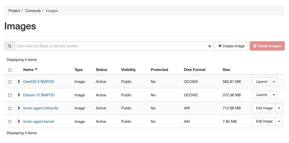 Screenshot of the Images section