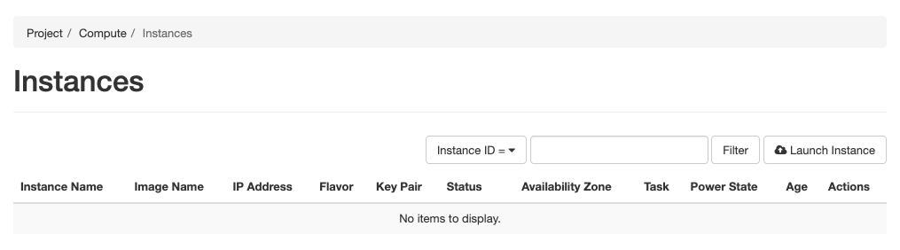 Screenshot of the Instances section