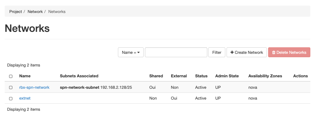 Screenshot of the Networks section