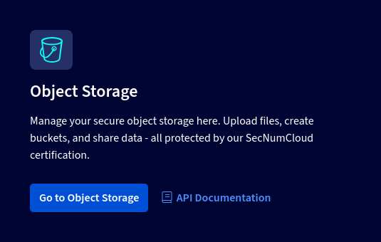 Emplacement du raccourci vers Object Storage