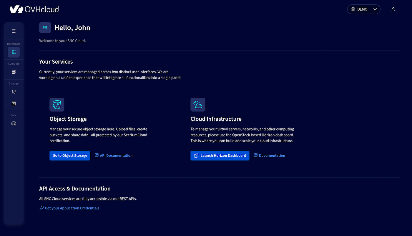 Dashboard visible une fois identifié