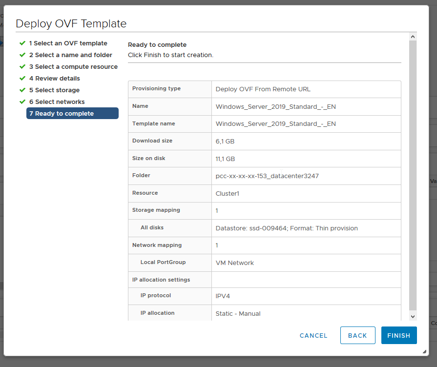 Resumen de la configuración