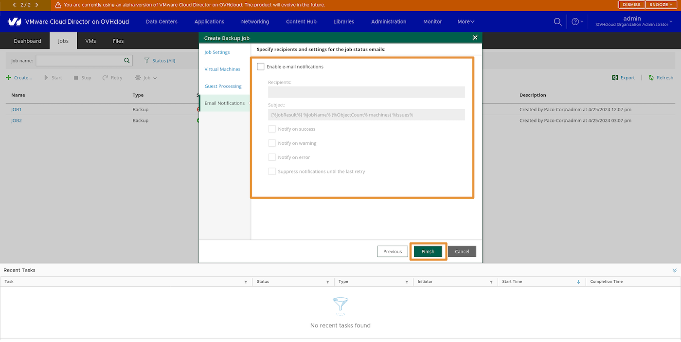 Public VCF as-a-Service Backup Job Veeam creation