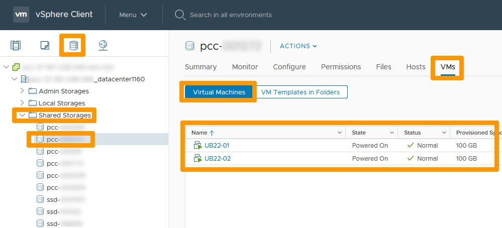 VM template in folders