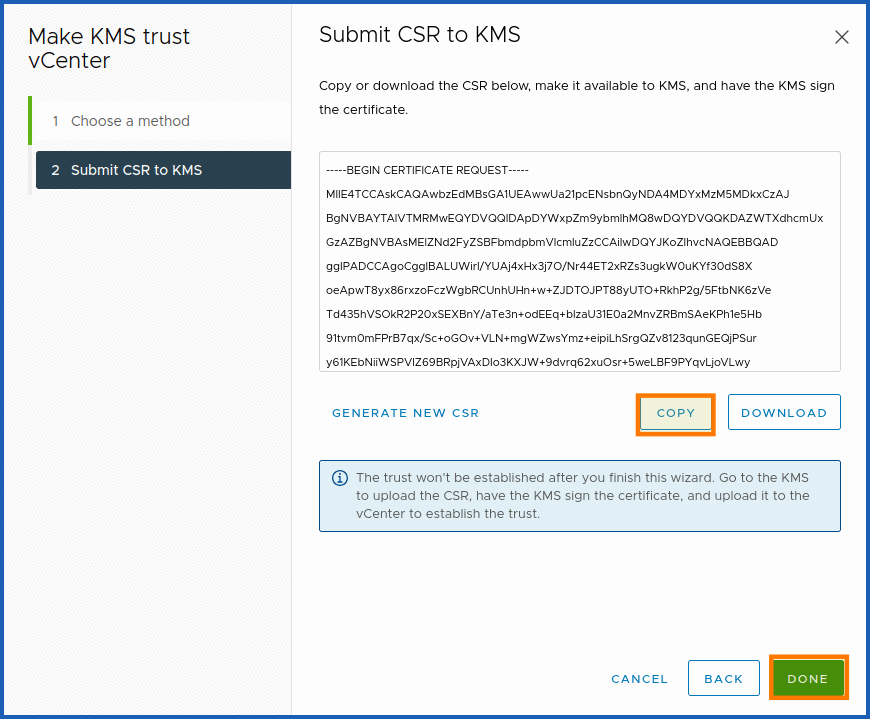 Trust KMS server with CSR
