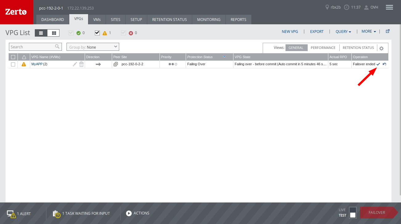 Zerto Live Failover
