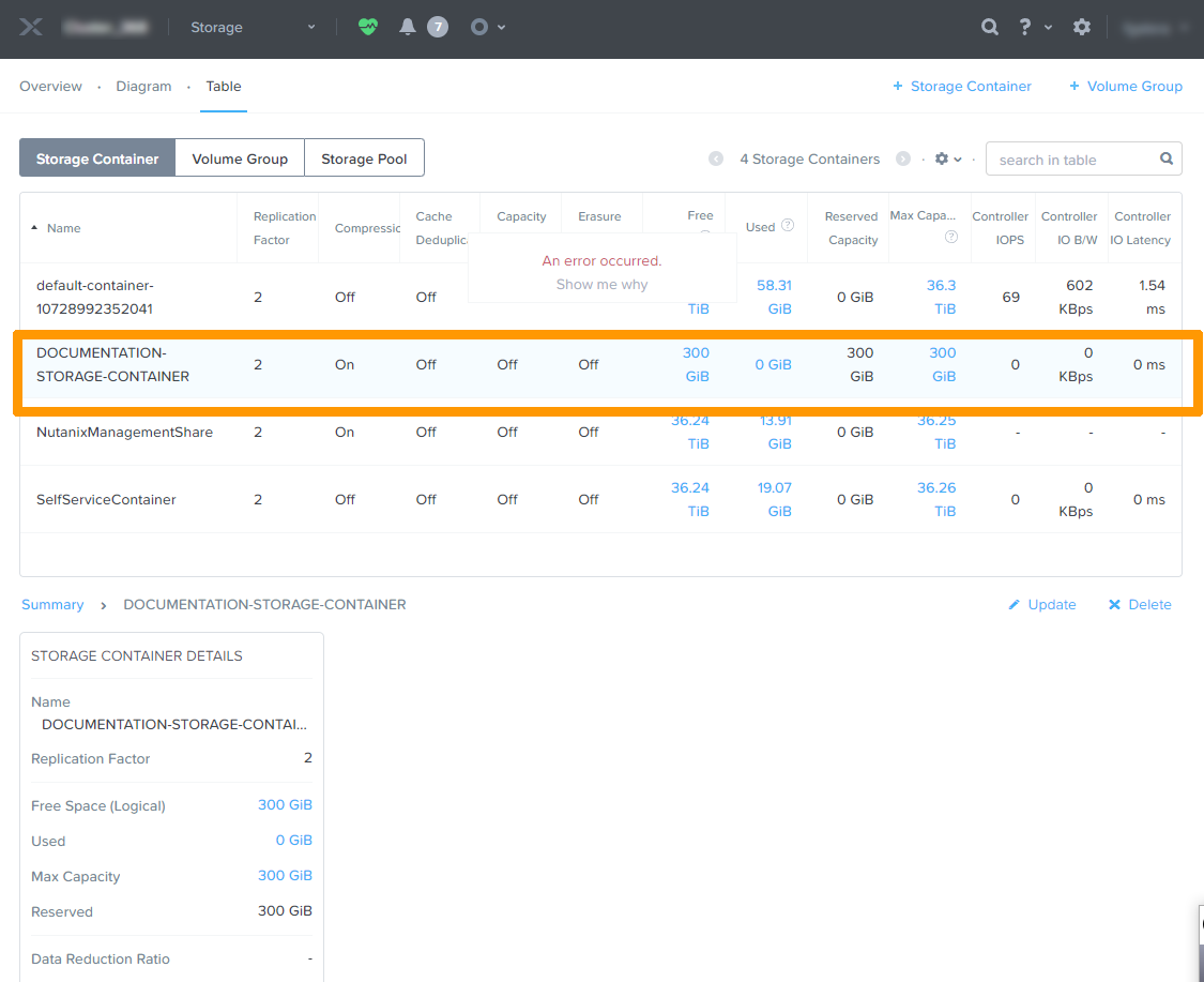 Storage Container Dasboard