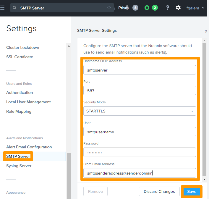 Configure Prism Central SMTP Server 02