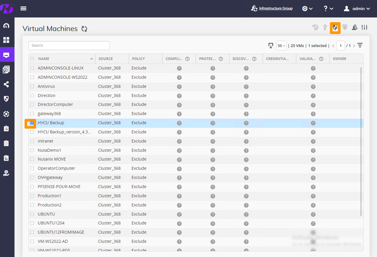 Affect policy to HYCU VM 01