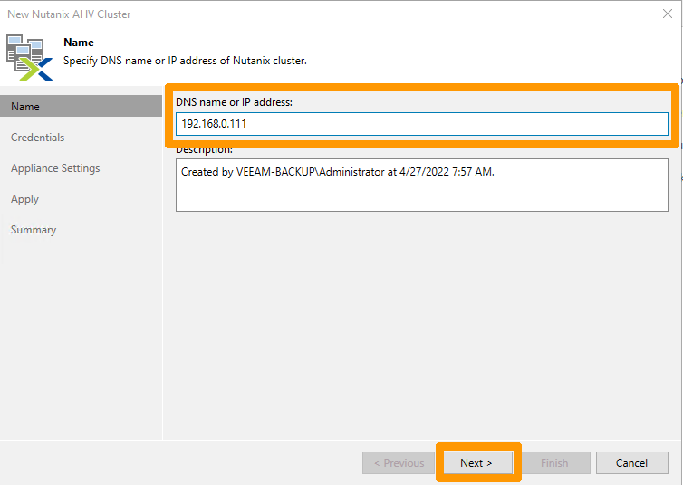 Addon Cluster Nutanix to Veeam 04