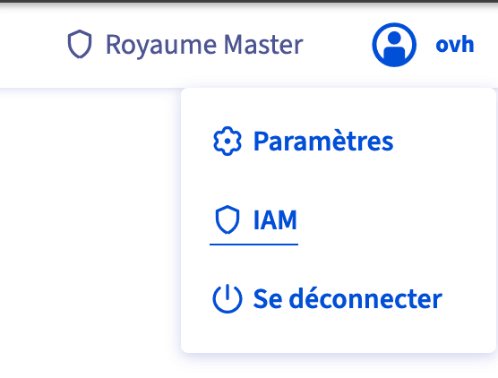 Lien IAM dans le menu du Dashboard