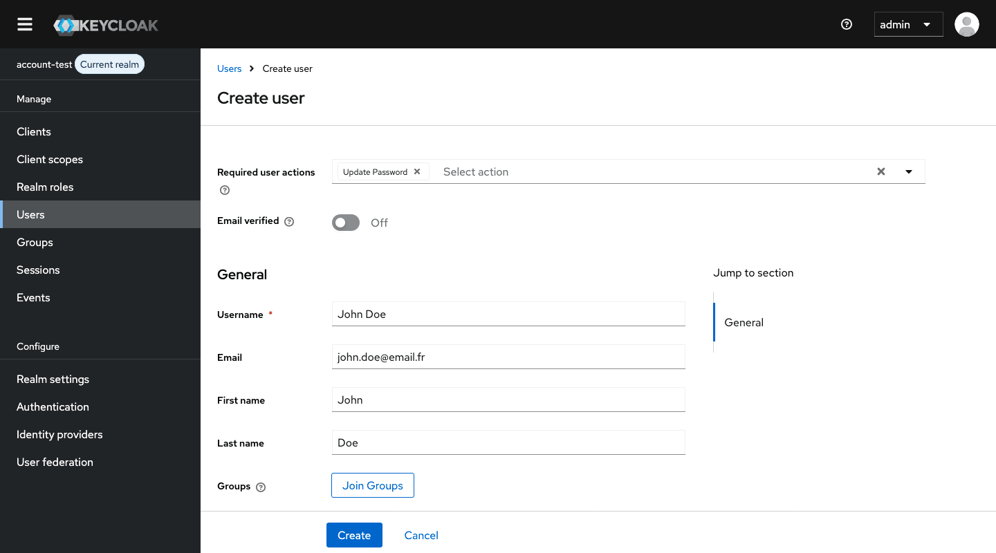 User creation form