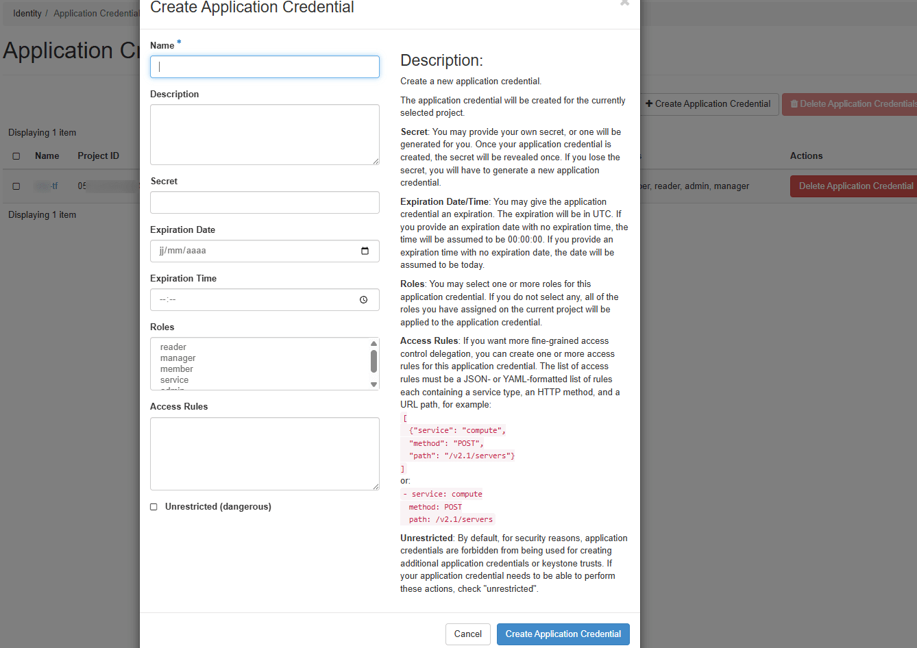 horizon-create-application-credential