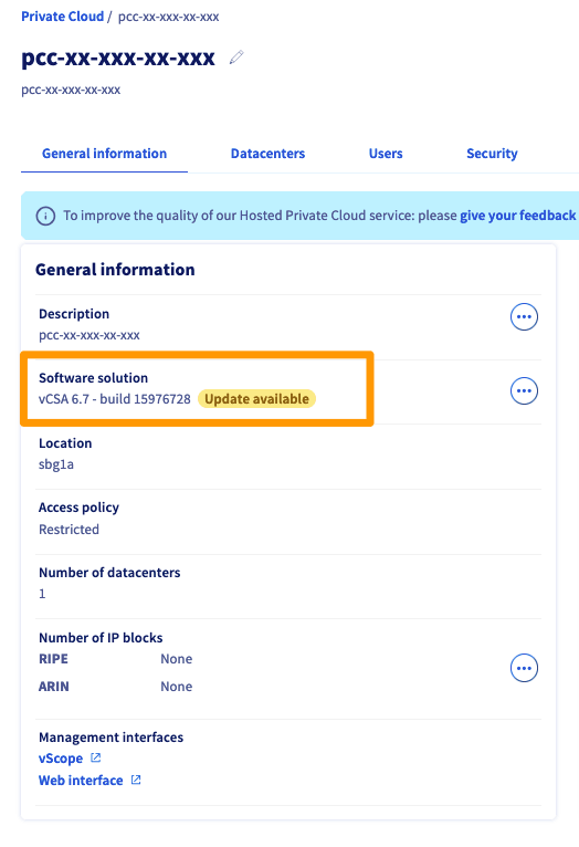 control panel - retrieving vsphere version
