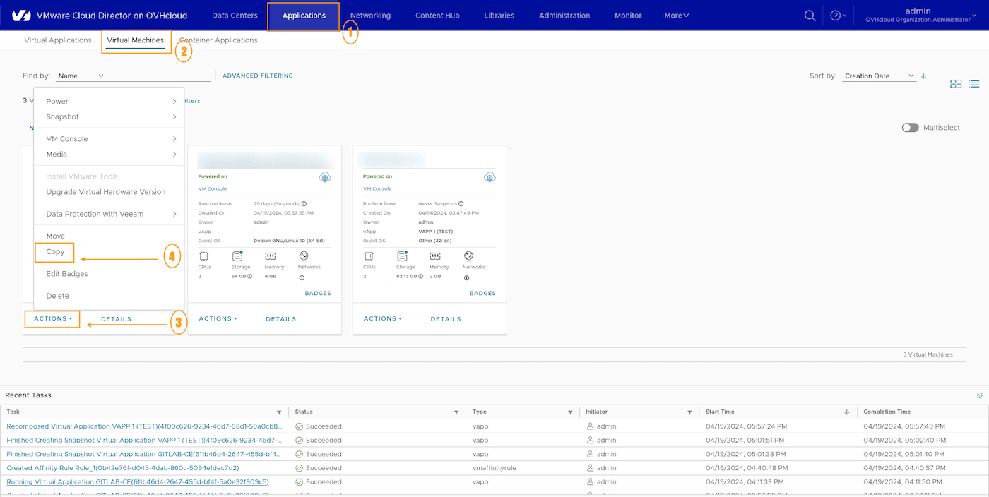 Menu Vm Creation