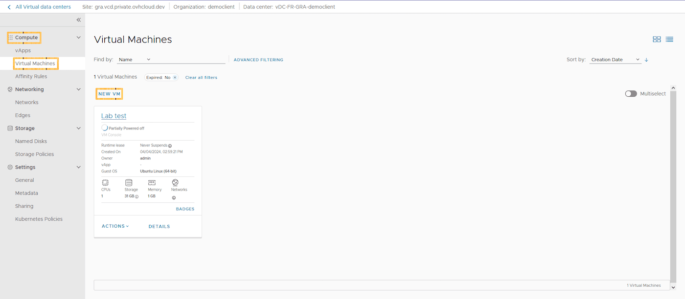 dashboard vm