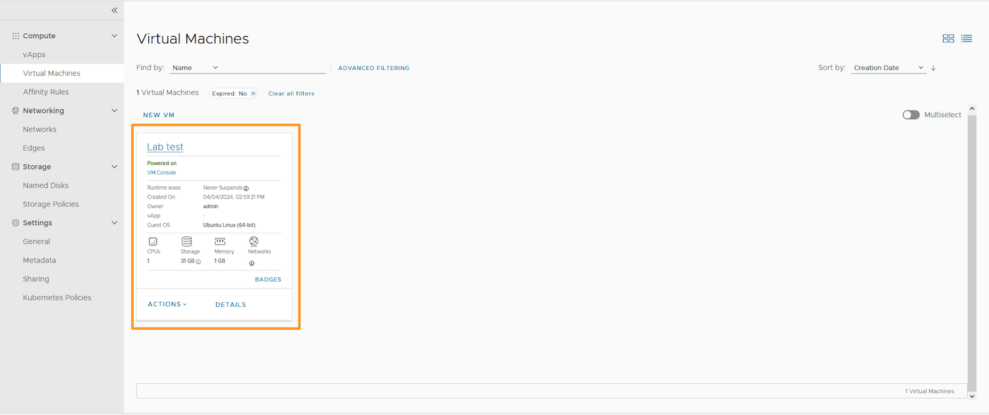 VM Template Created