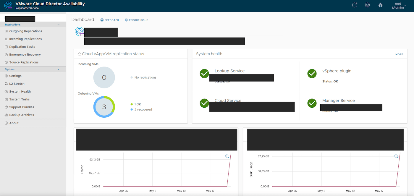 VCDA dashboard after initialisation
