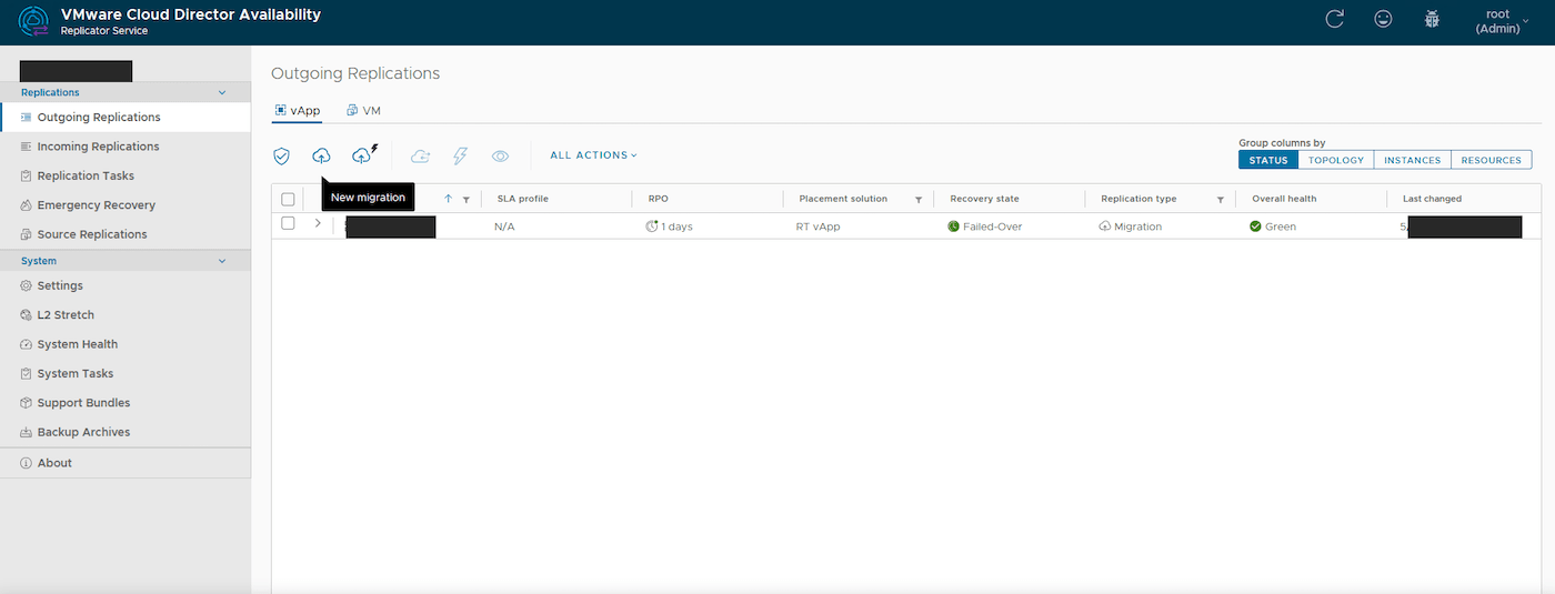 New migration button