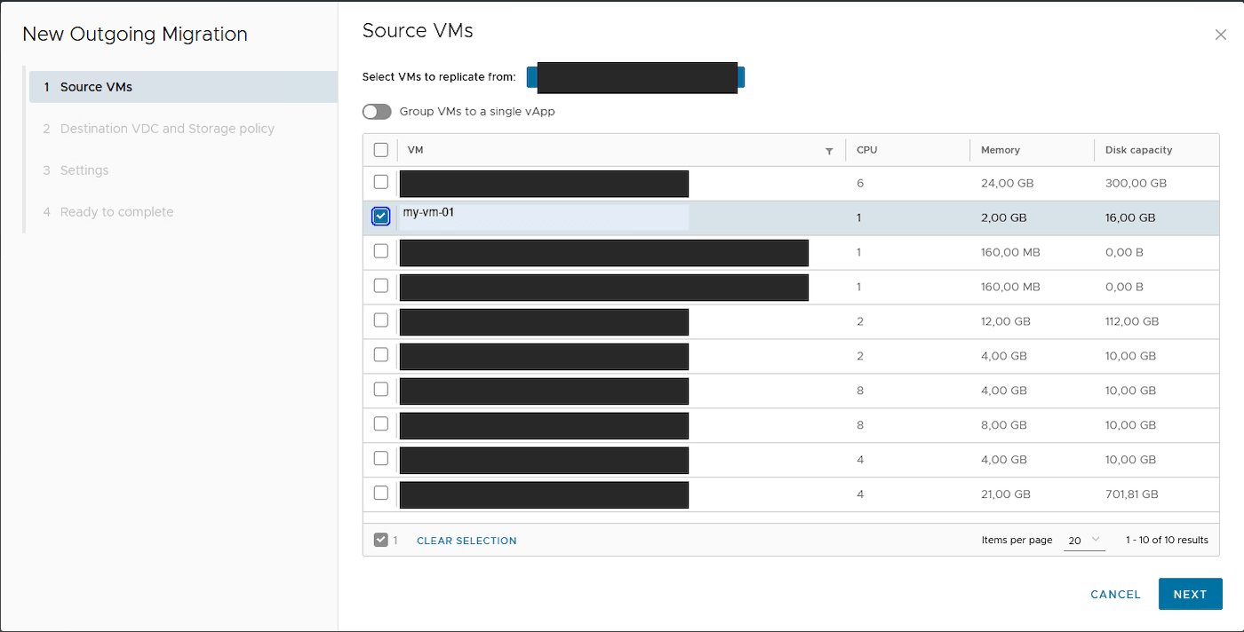 Source VM selection