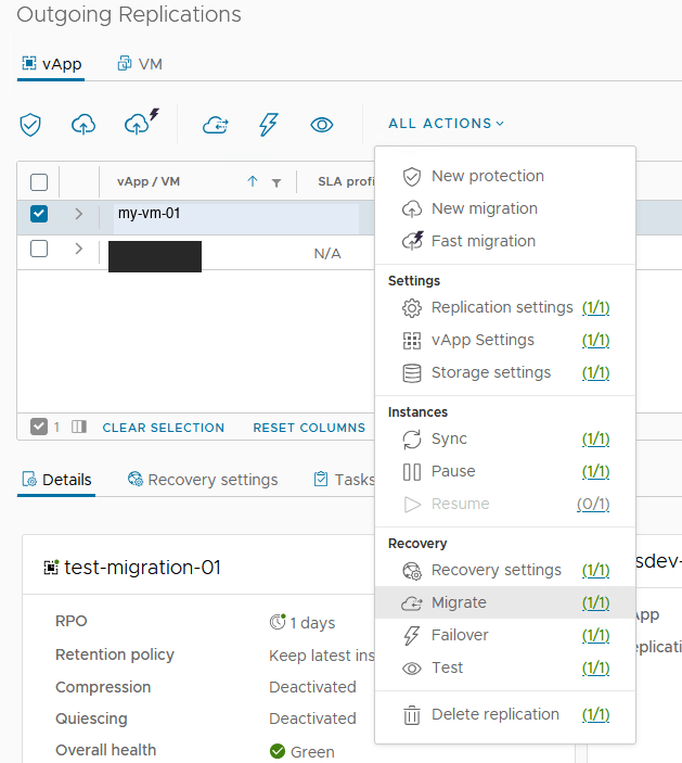 Migrate menu
