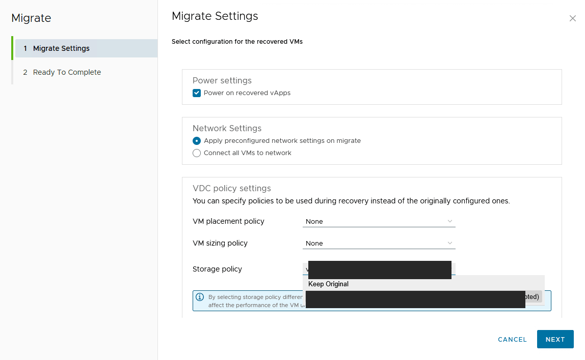 Migration settings