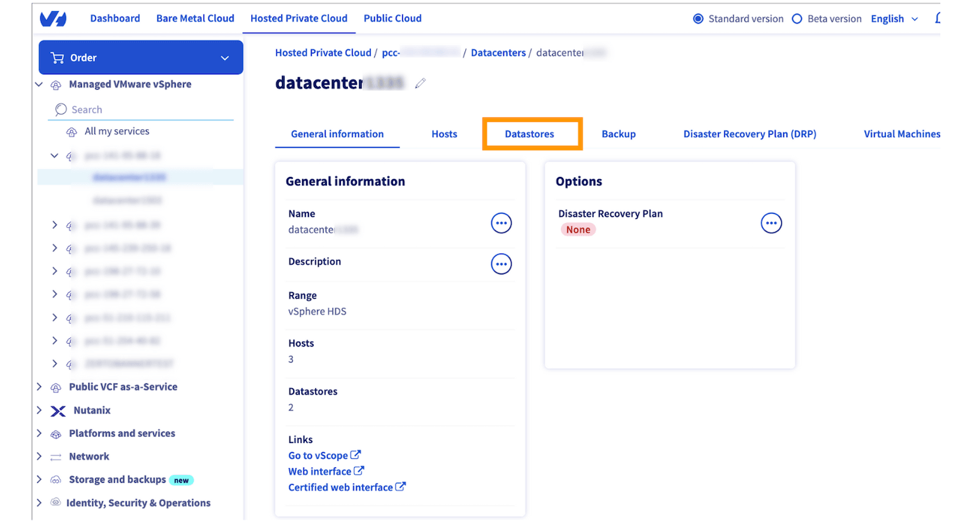 Onglet Datastores