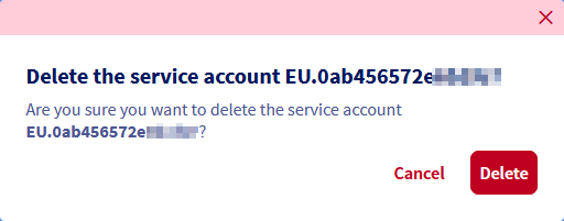 Fenêtre de confirmation de suppression d'un compte de service
