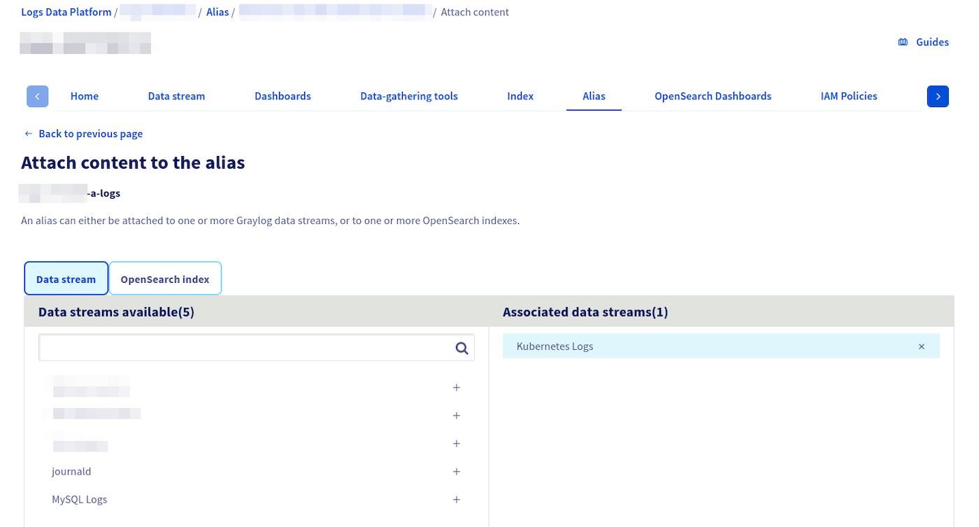 Logs Data Platform alias content attachment
