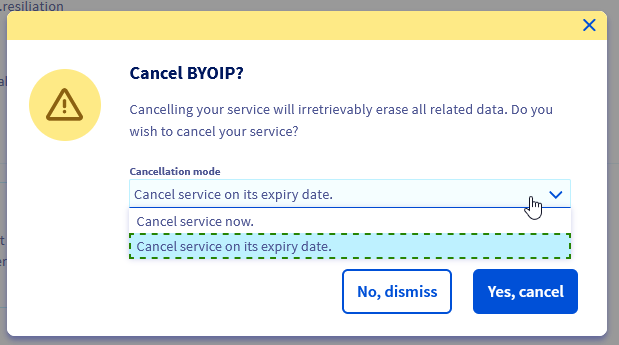 BYOIP cancellation confirmation
