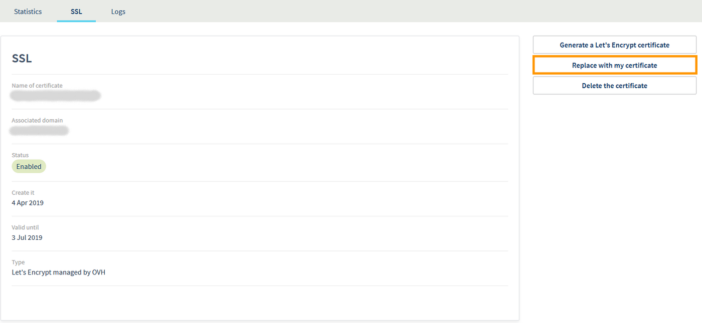 Substituição de um certificado SSL