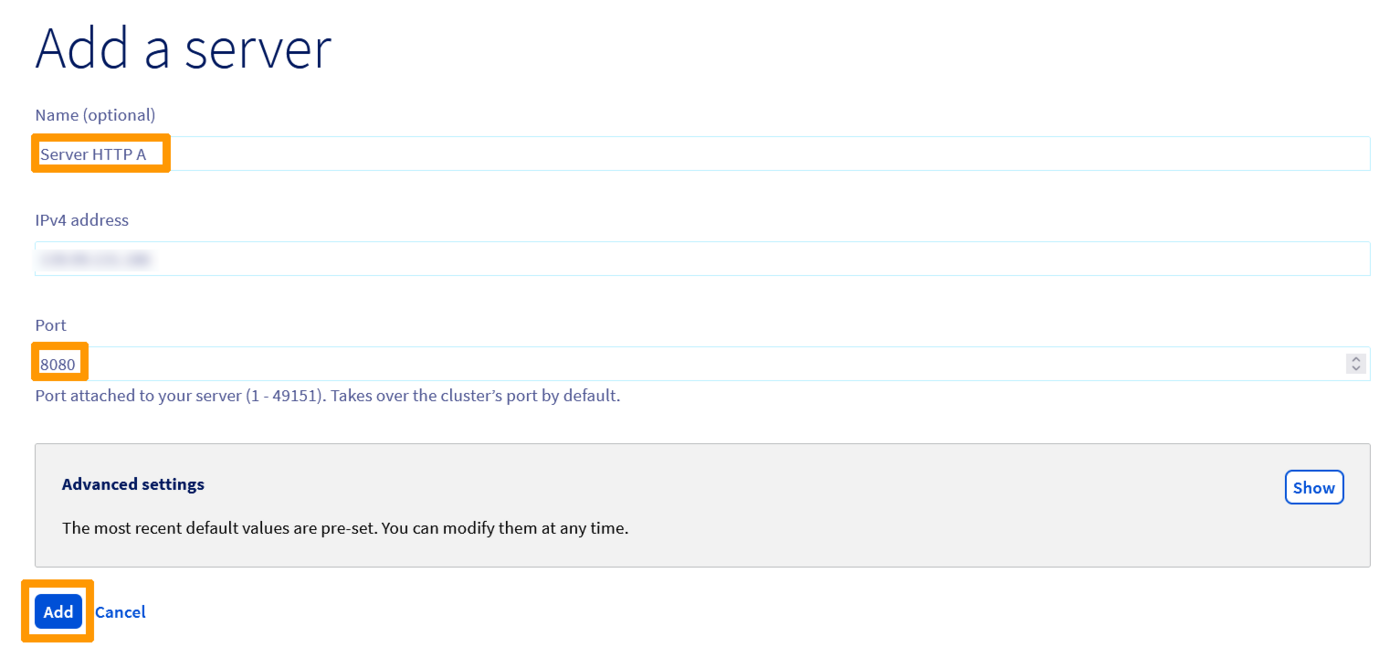 Enter the HTTP A server’s configuration
