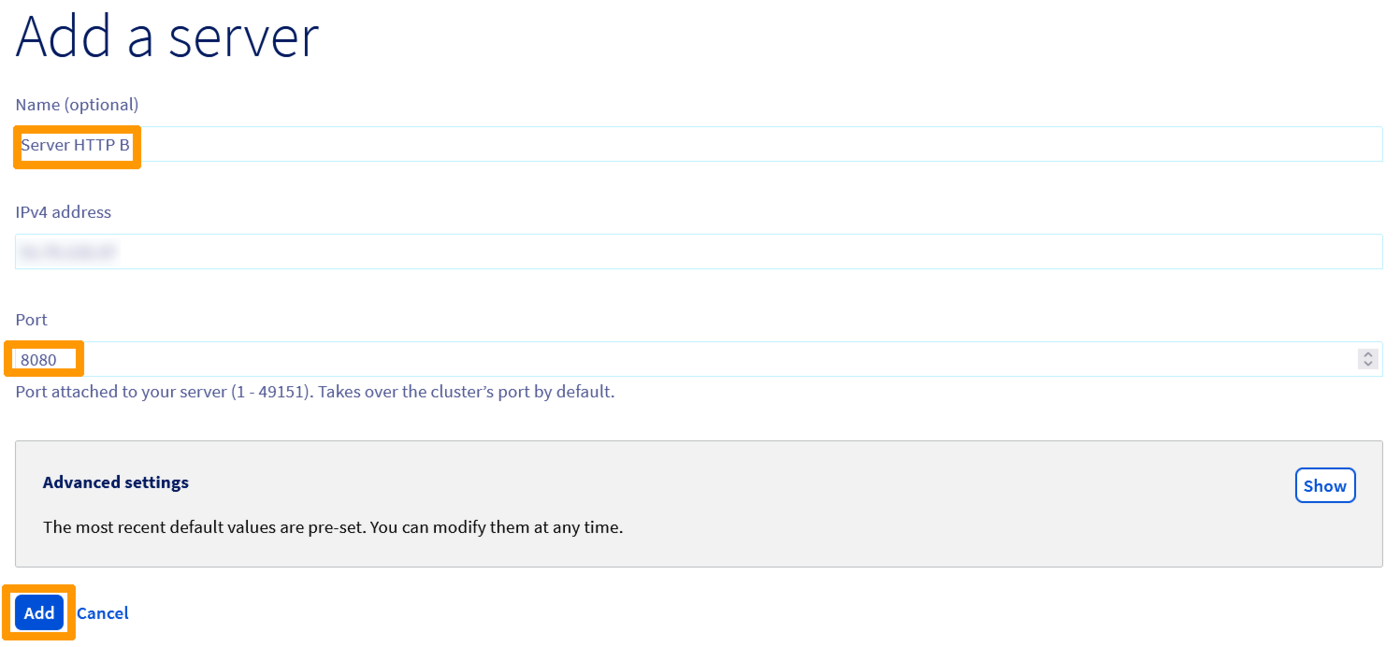Enter the HTTP B server’s configuration