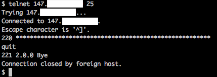 Connexion à SMTP via telnet