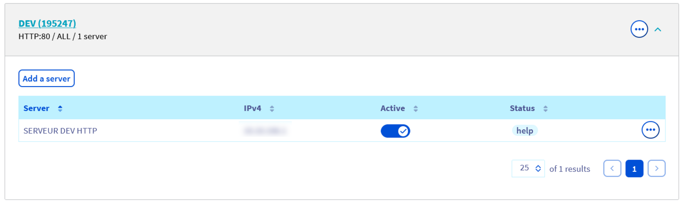 Details of the created server.