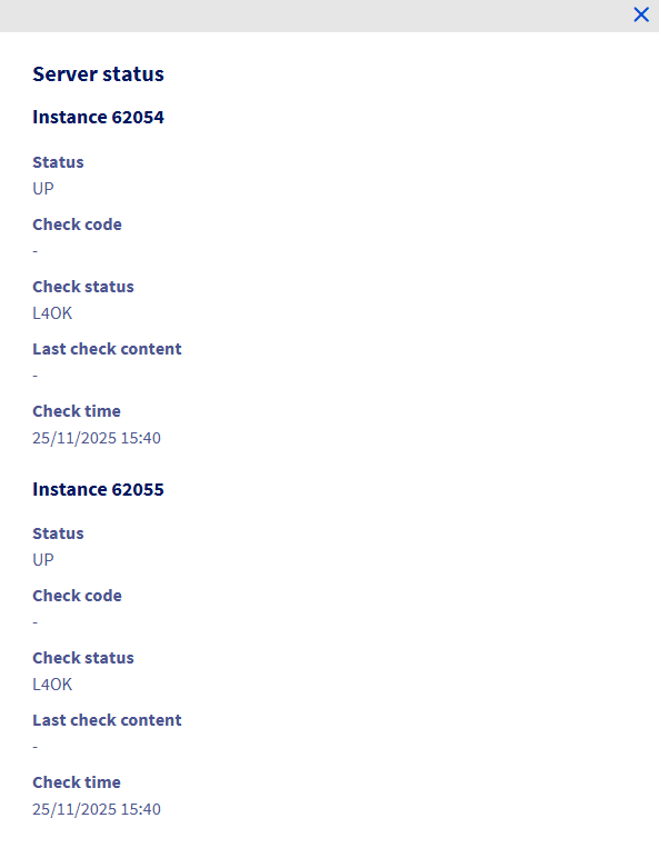 Résultat état de santé du serveur via l'espace client OVHcloud (détails)