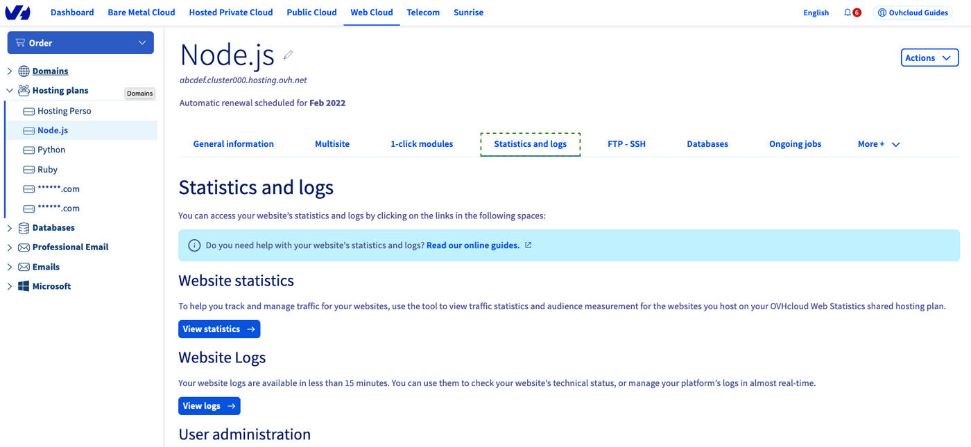 Accessing logs and statistics