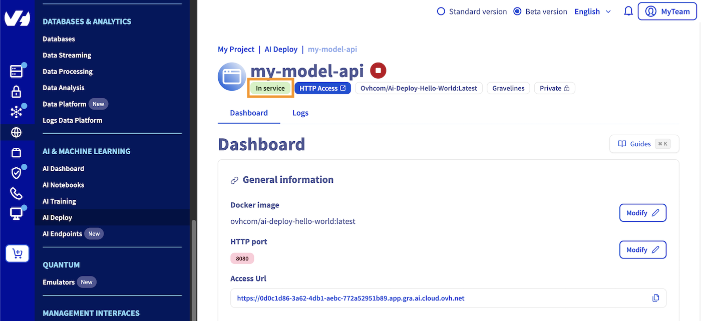 AI Deploy app details