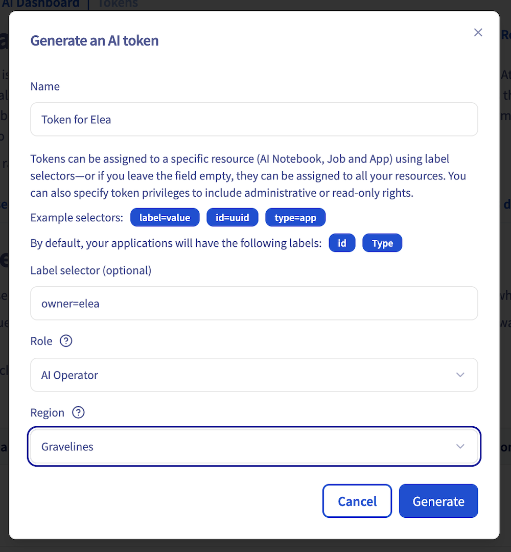 AI Deploy token creation