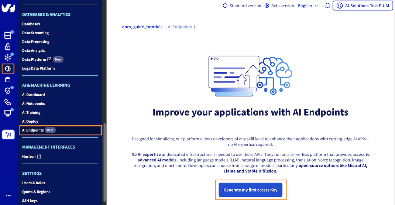AI Endpoints section