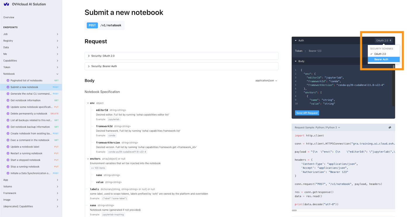 Create a Notebook API token authentication