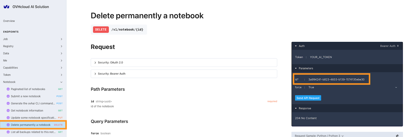 Delete a Notebook API