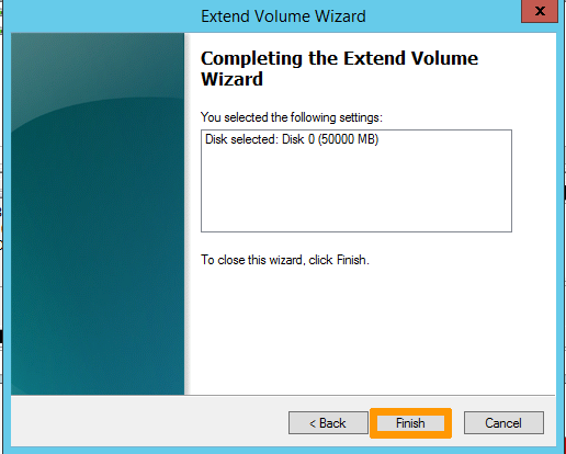 Abschlussschritt des Extend Volume Wizard