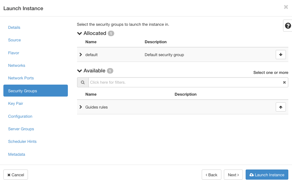 Asignar grupo de seguridad