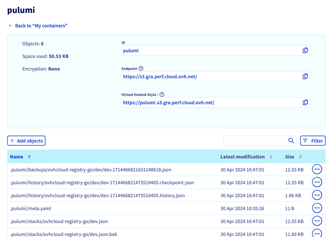 OVHcloud pulumi bucket with state files