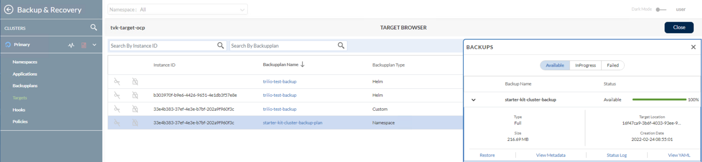 Multi-Namespace Restore Phase 1